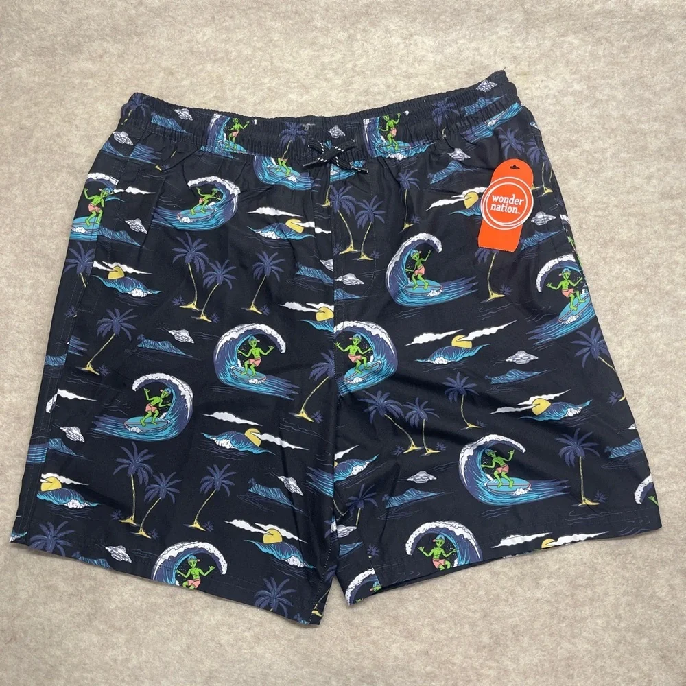 Wonder Nation Black Shark Fin UPF 50+ Swim Shorts Trunks Boys Size XXL(18) New